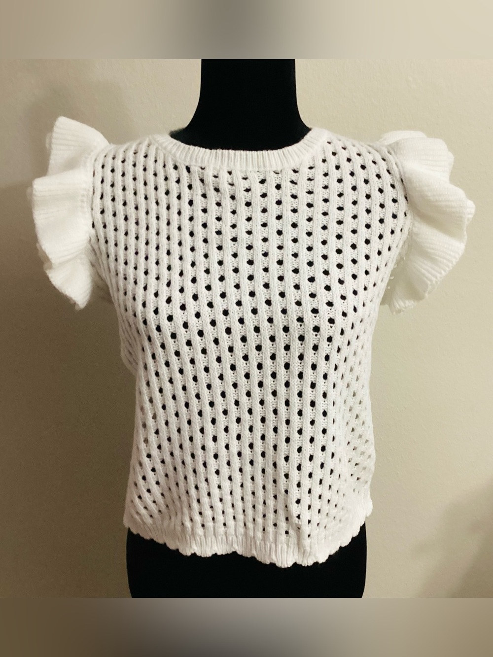 CATO White Ruffle Sleeve Knit Top - Women